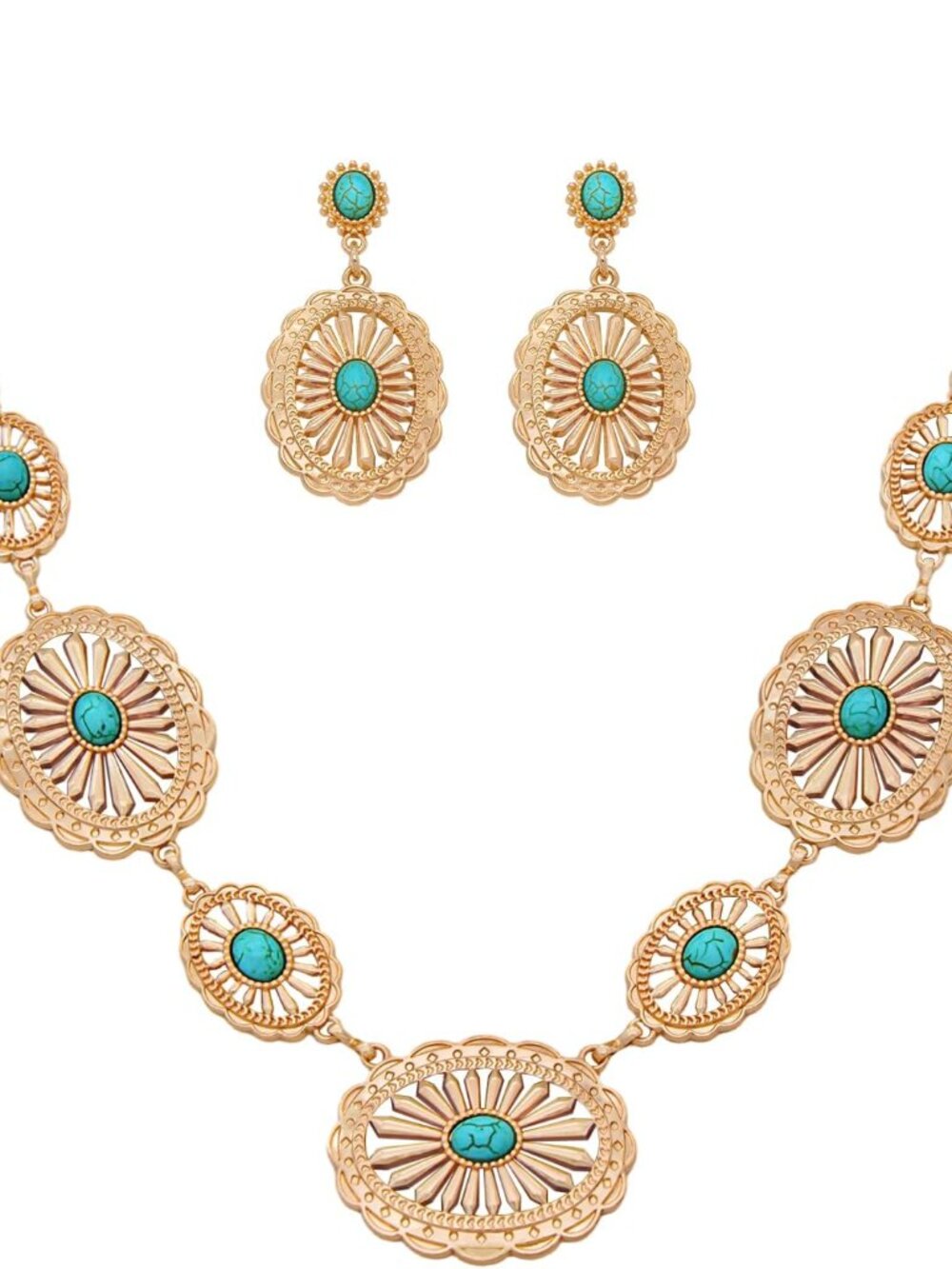 Western Turquoise Jewelry Set for Women – Vintage Cowgirl Necklace & Earrings